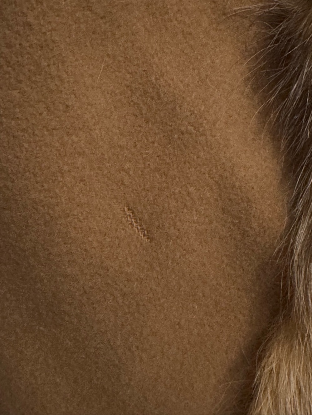 Lux Cashmere Fox Fur Trimmed Wrap Cape in Neutral Camel Italian Made FLAWS - Picture 8 of 10
